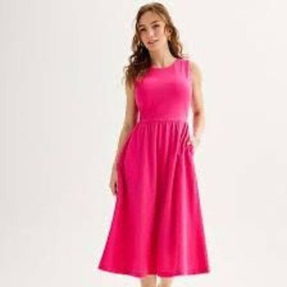 Draper James Womens Size XS Sleeveless Textured Knit Midi Dress Fuschia Pink NWT - Picture 1 of 14